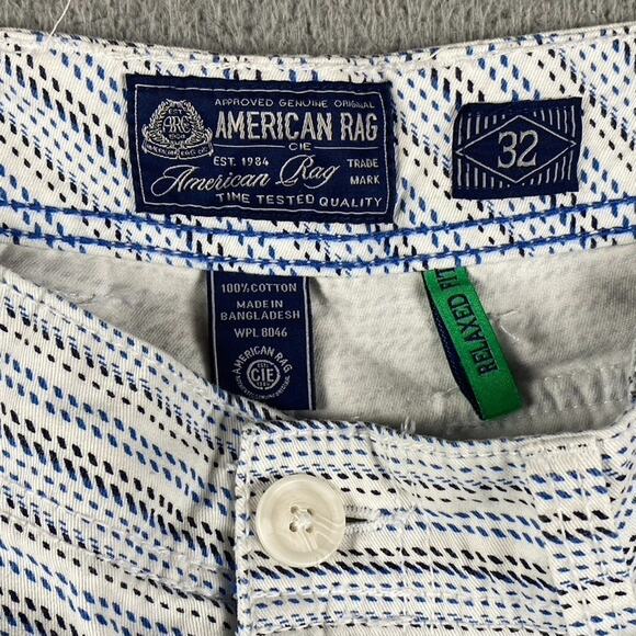 American Rag Relaxed Fit Cargo Shorts White Blue Black Dash Pattern Men's 32 - Picture 1 of 8